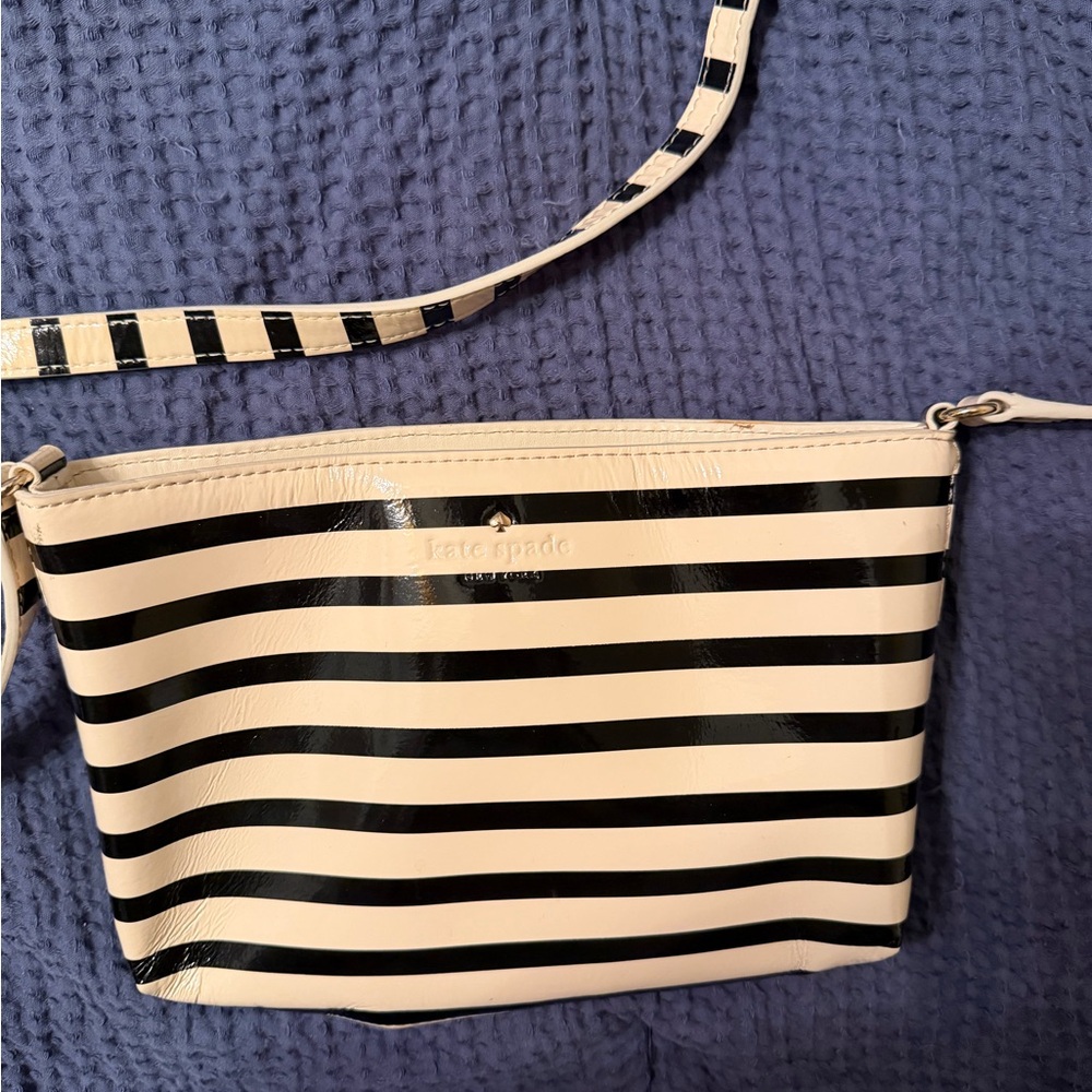 Kate Spade Black and Cream Striped Crossbody Bag